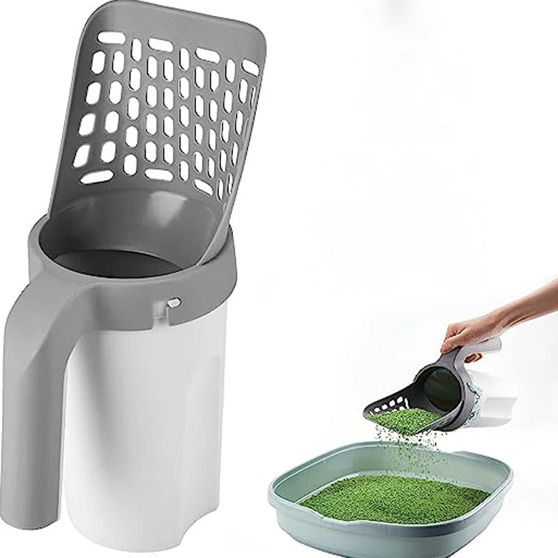 Integrated Cat Litter Scoop with Waste Bin Detachable Mess Free Cat Poop Shovel Self Contained Litter Box Cleaner for Cats