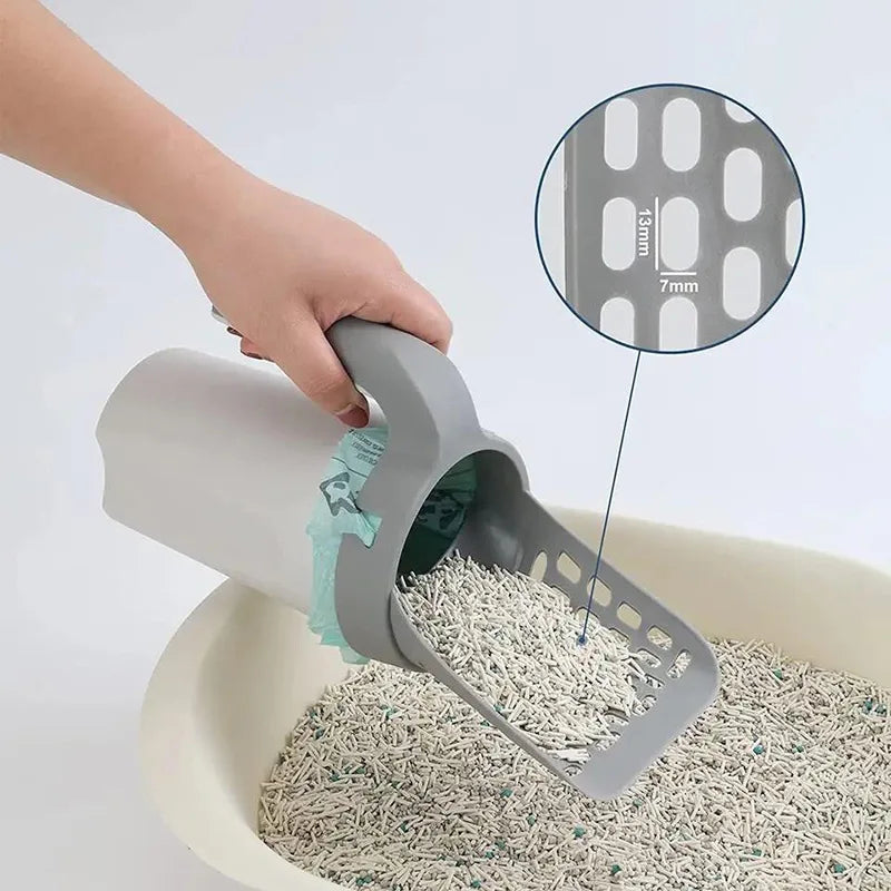 Integrated Cat Litter Scoop with Waste Bin Detachable Mess Free Cat Poop Shovel Self Contained Litter Box Cleaner for Cats